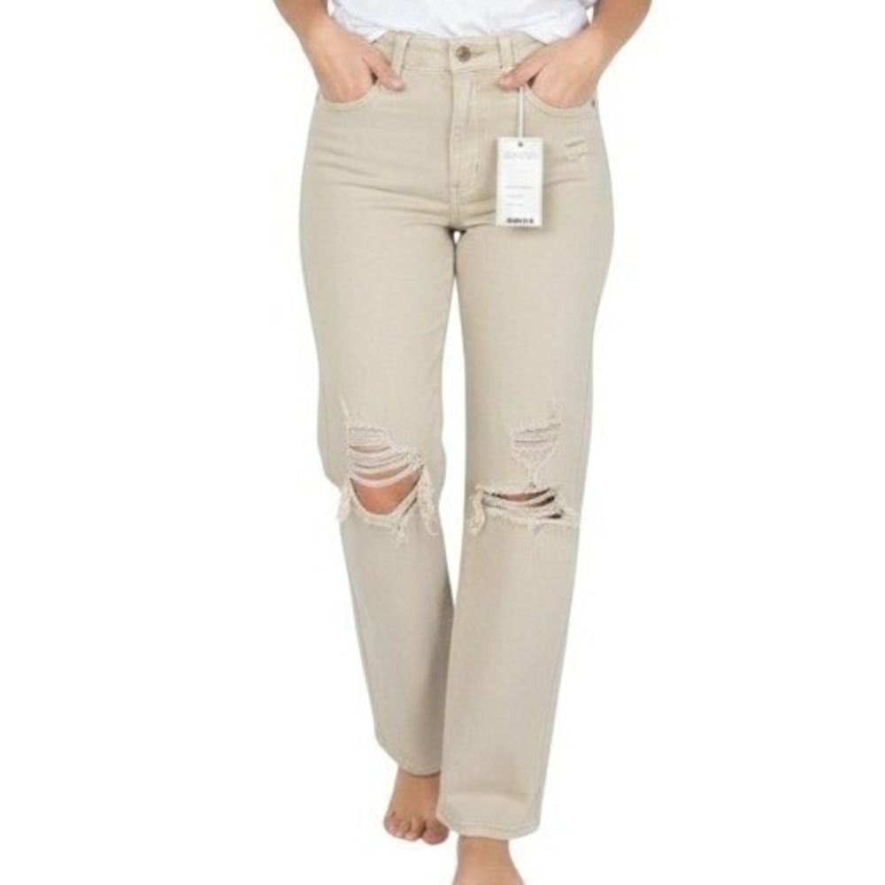 Judy Blue Straight Leg Jeans Womens 9/29 Beige Distressed High Rise JB88823 C